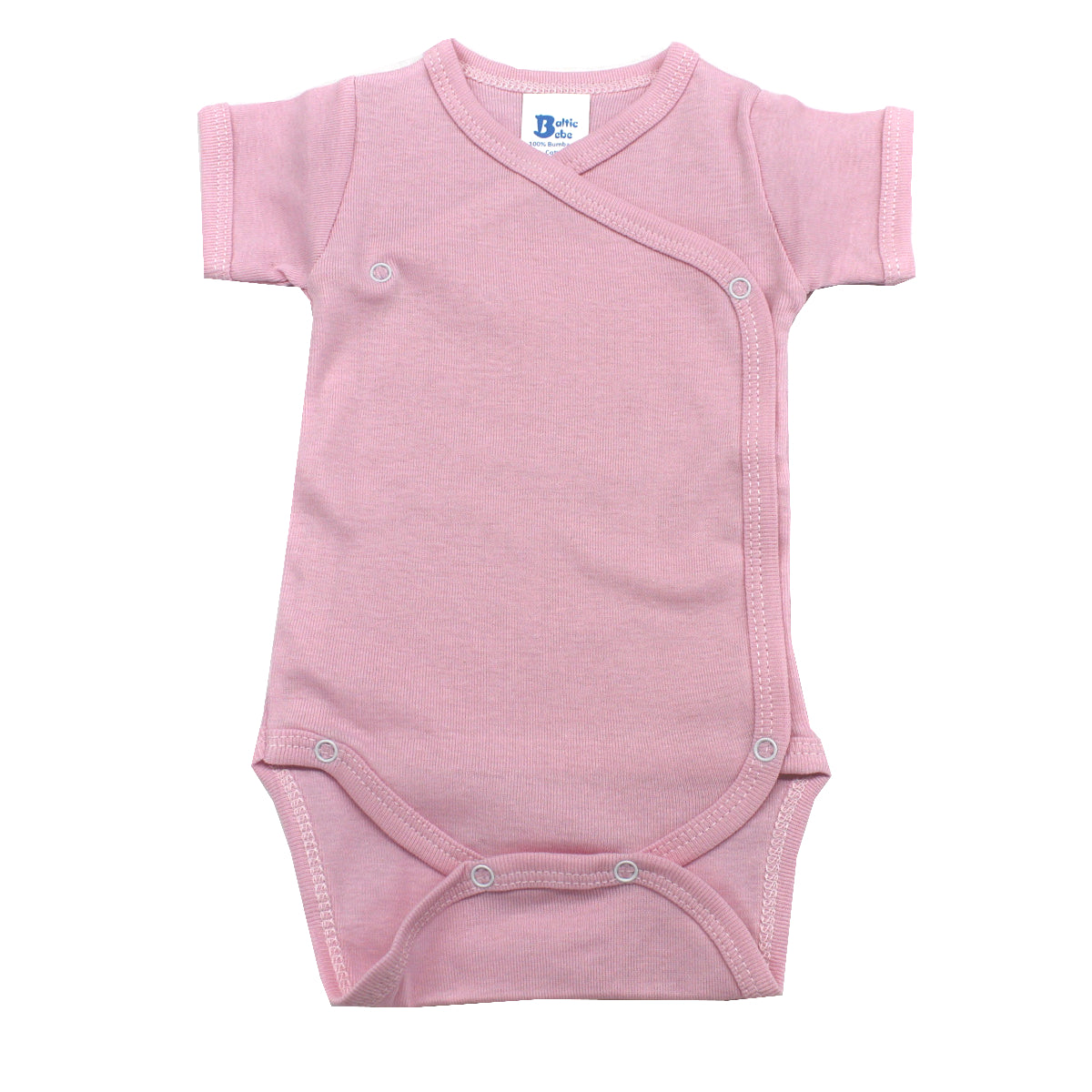 Body din bumbac cu maneca scurta Rib, Roz 0-3 Luni