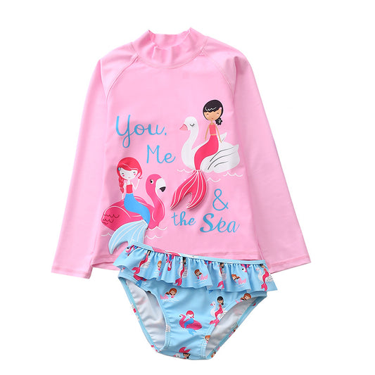 Costum de baie cu maneca lunga protectie UPF 50+ Roz