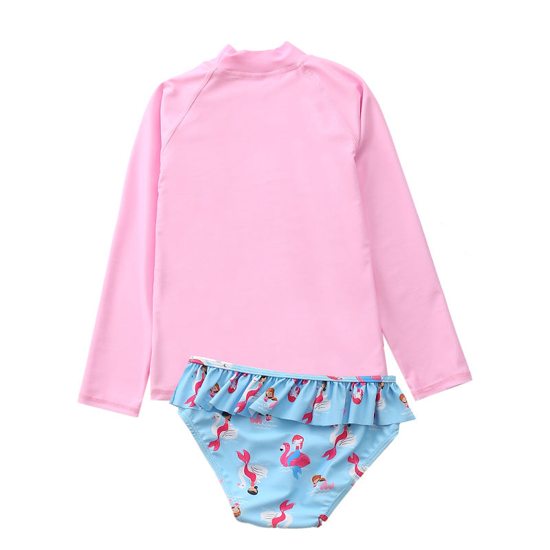 Costum de baie cu maneca lunga protectie UPF 50+ Roz