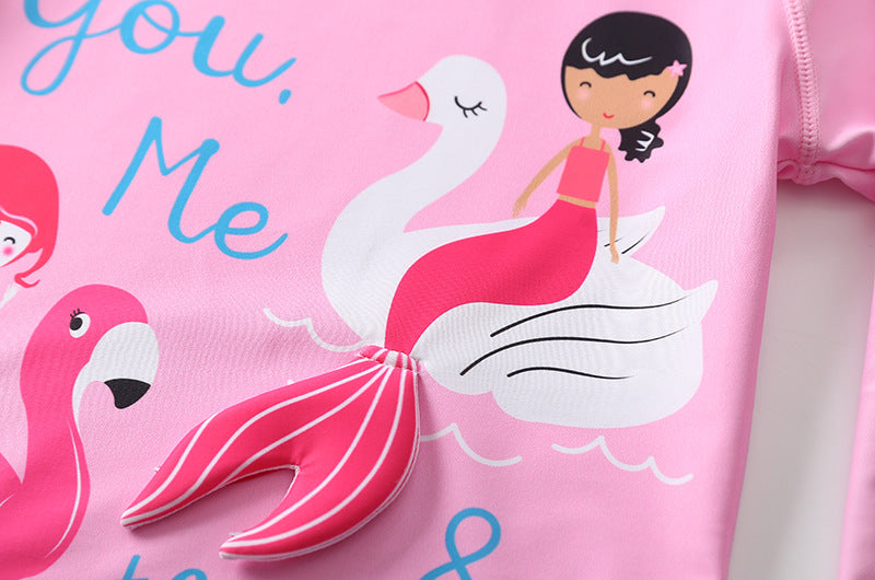 Costum de baie cu maneca lunga protectie UPF 50+ Roz